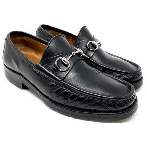 GUCCI Black Leather Silver Bit Lug Loafer